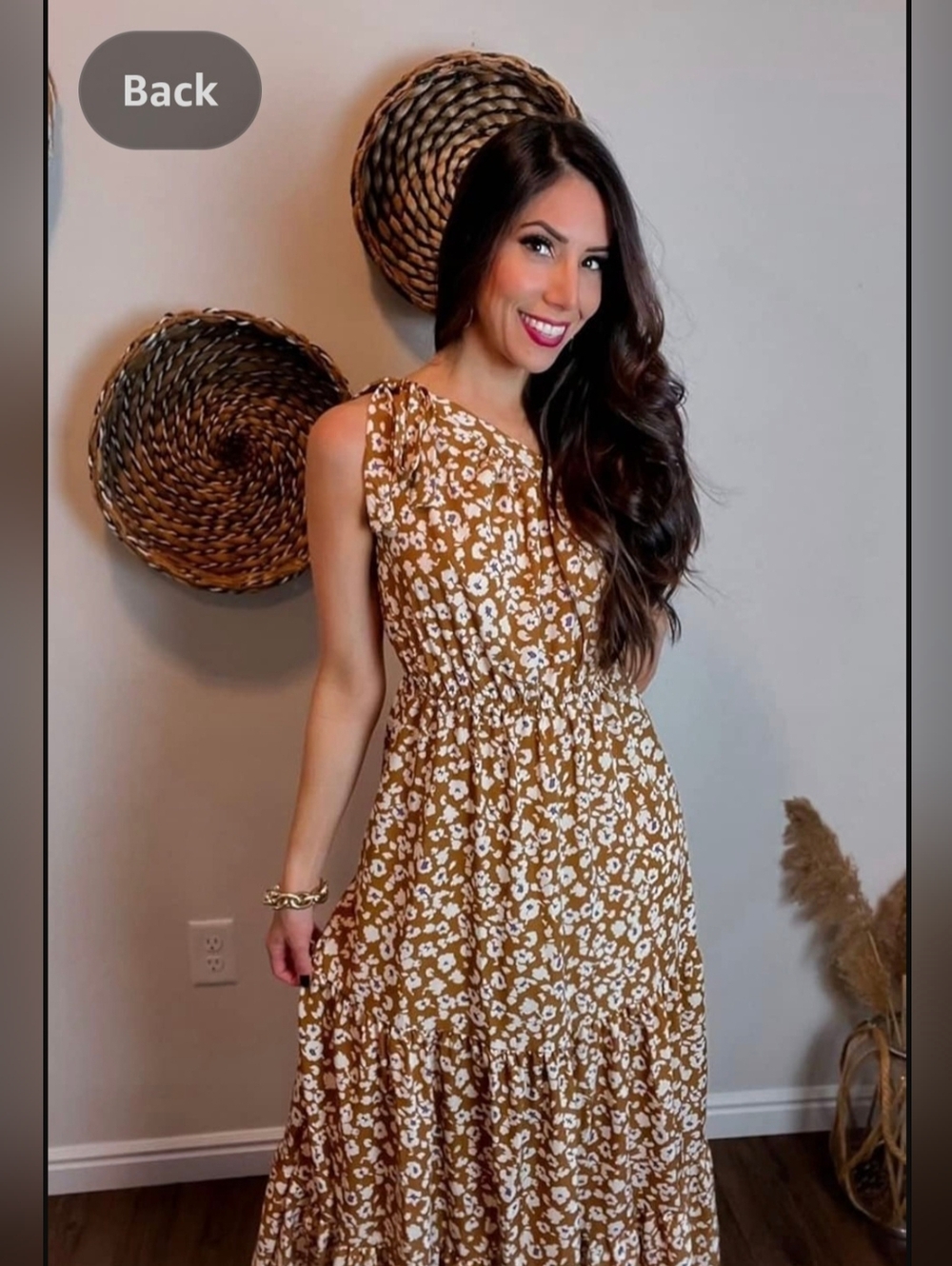 Pretty Garden One-Shoulder Brown Floral Maxi Dress - Picture 3 of 6